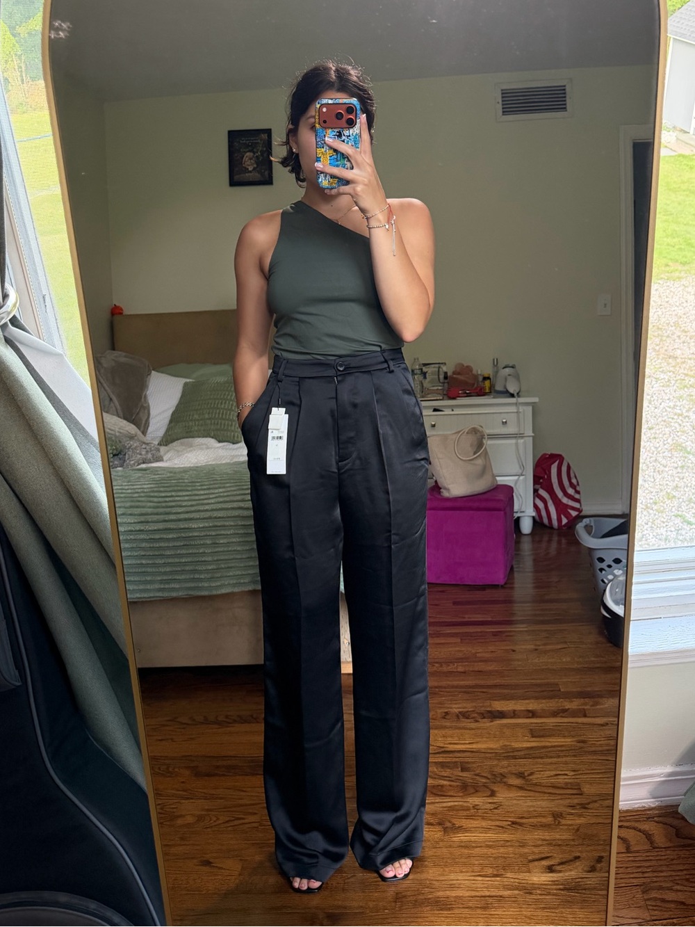 Calvin Klein High-Rise Relaxed Fit Wide-Leg Satin Trousers